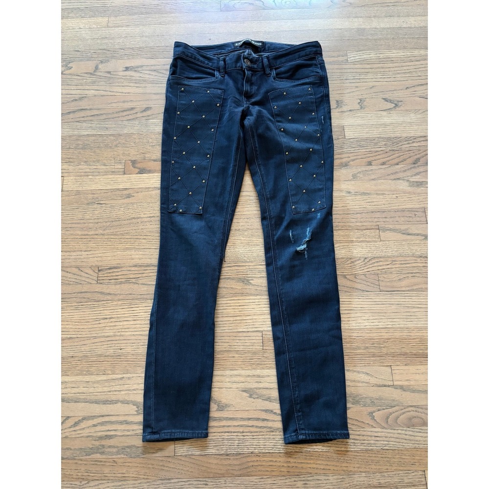 Express Jeans Stella Low Rise Legging Skinny Dark Wash Studded Distressed Size 6